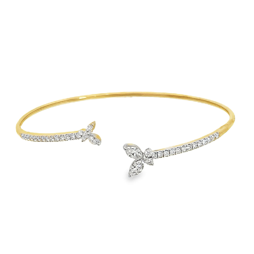 1.0Ct Rd/Mq 14K Yellow Gold Diamond Open Bangle 3.5Dwt