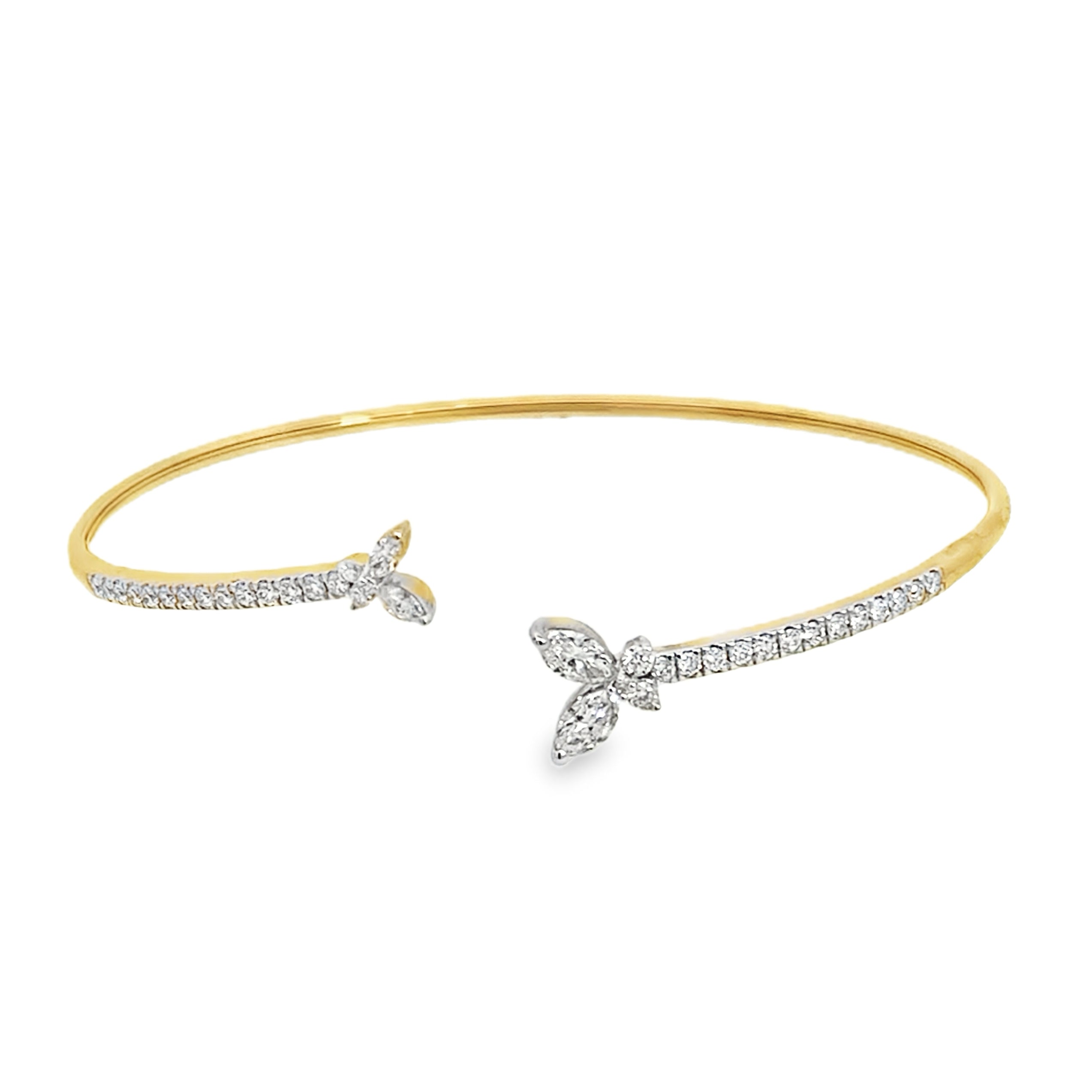 1.0Ct Rd/Mq 14K Yellow Gold Diamond Open Bangle 3.5Dwt