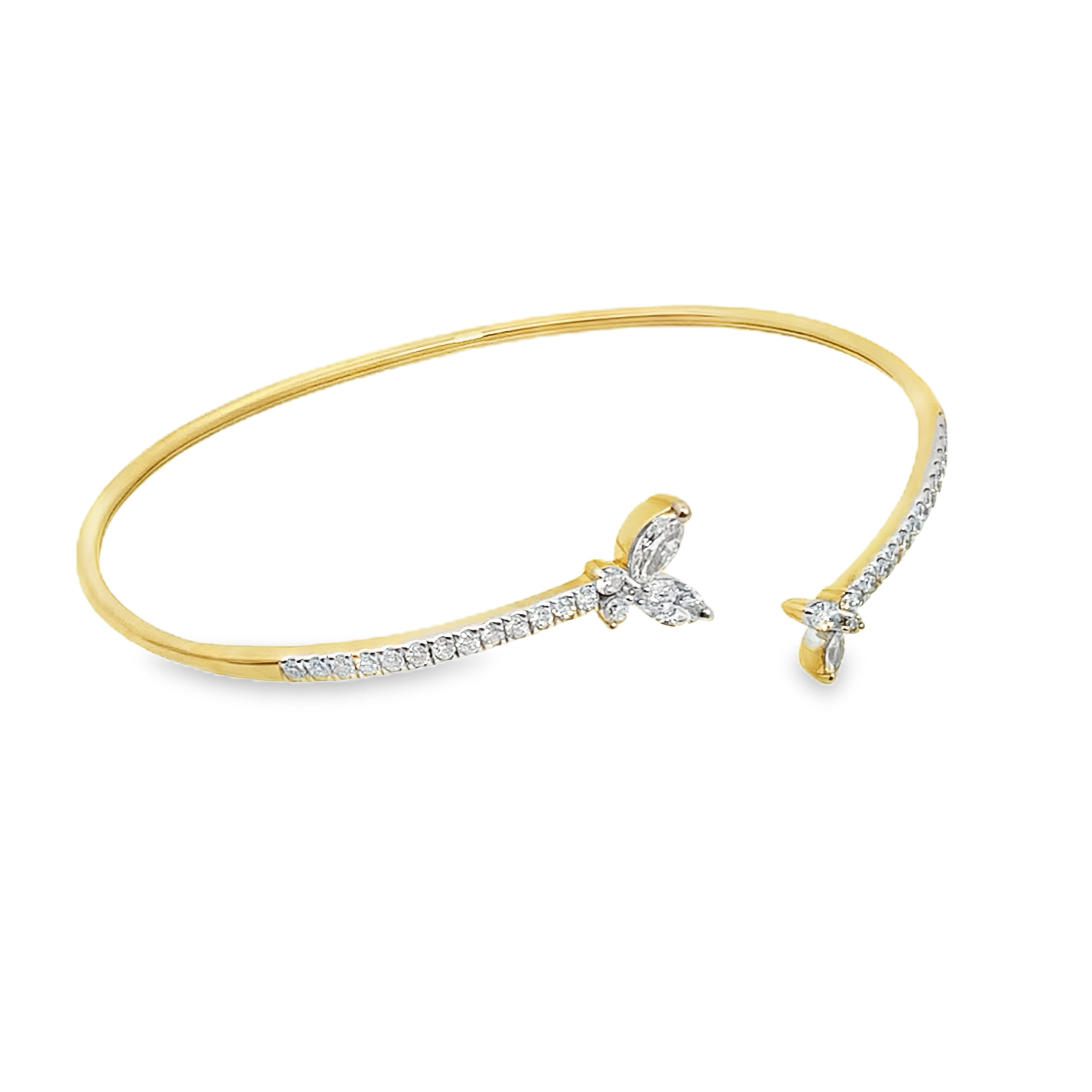 1.0Ct Rd/Mq 14K Yellow Gold Diamond Open Bangle 3.5Dwt