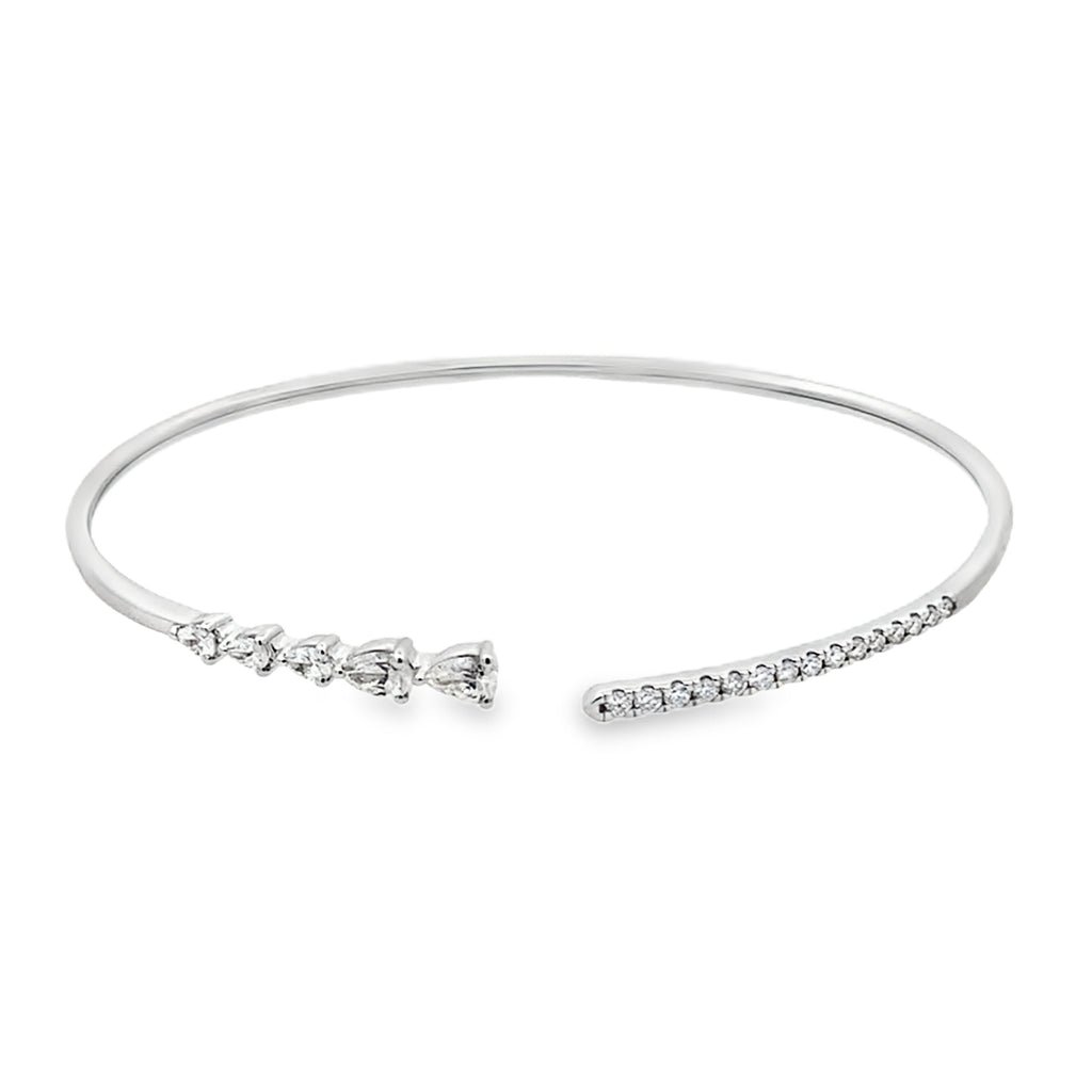 0.65Ct 14K White Gold Rd/Pear Diamond Ladies Bangle 2.4Dwt
