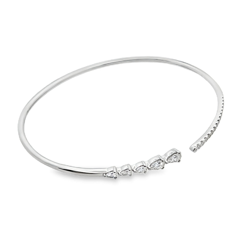 0.65Ct 14K White Gold Rd/Pear Diamond Ladies Bangle 2.4Dwt