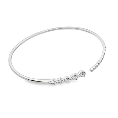 0.65Ct 14K White Gold Rd/Pear Diamond Ladies Bangle 2.4Dwt