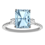 1.40Aqgt 0.09 Dird 14K White Gold  Aquamarine & Dia Ring Size 7 1.5Dwt