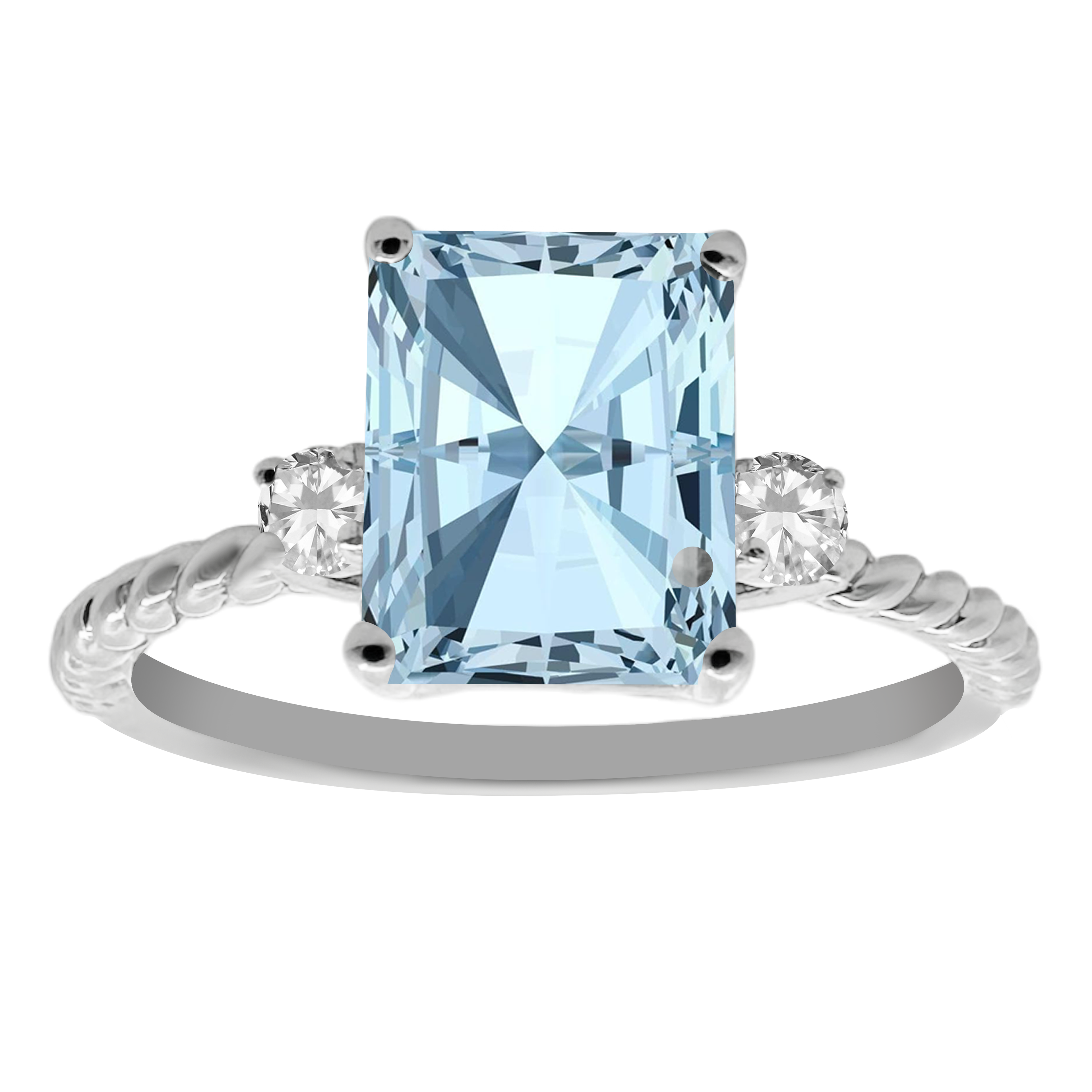 1.40Aqgt 0.09 Dird 14K White Gold  Aquamarine & Dia Ring Size 7 1.5Dwt