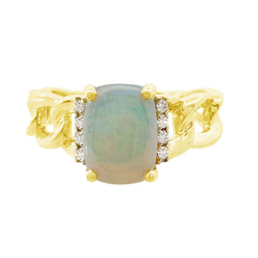 0.05Ct Dia 0.80Ct Eo 14K Yellow Gold Ethiopian Opal Fashion Ring Size 7 2.1Dwt