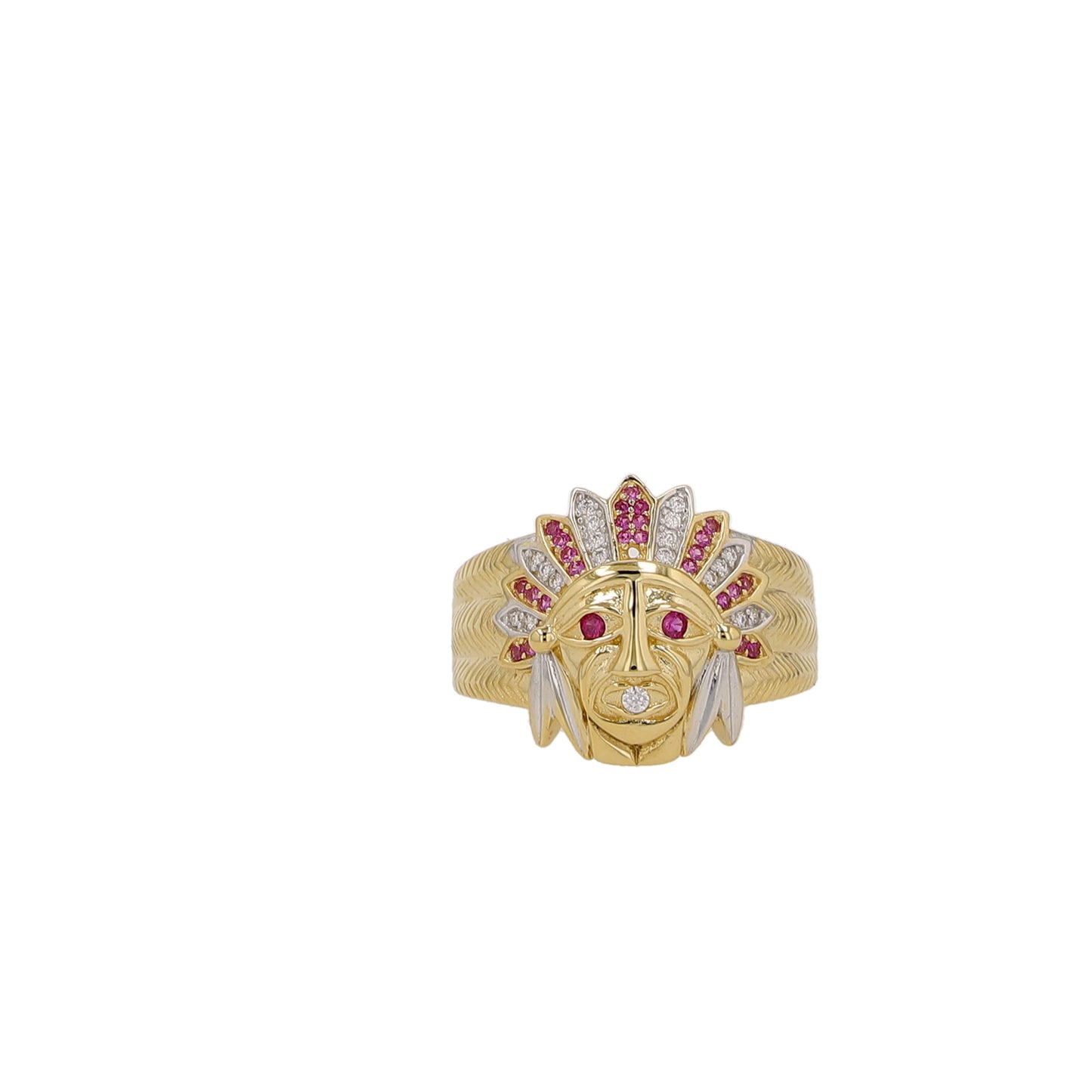 14K Yellow Gold Color Stones Indian Chief Style Ring Size 11 5.6Dwt