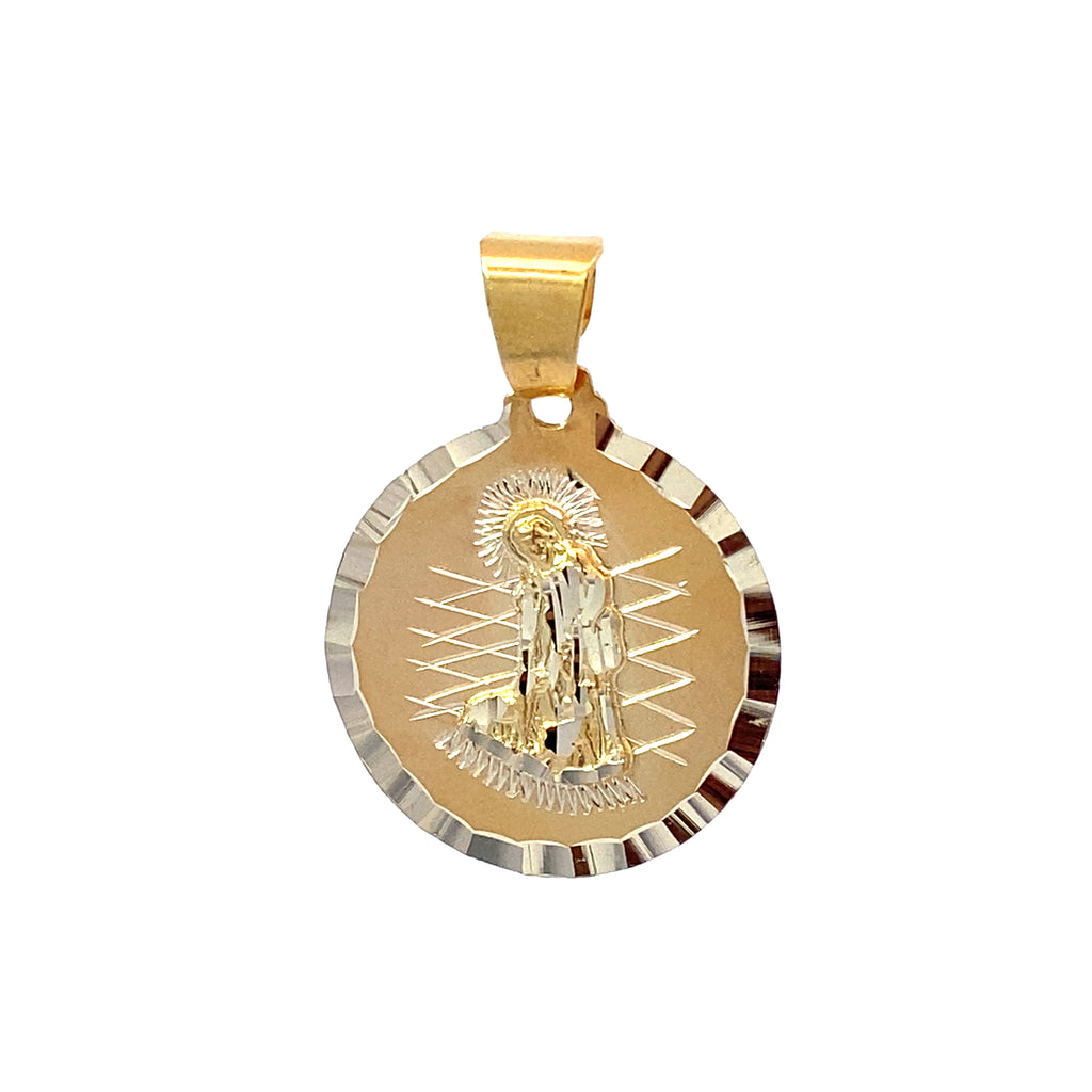 10K Yellow Gold Round San Lazaro Pendant  1 x 3/4Inch