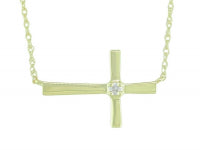 (UJ2) 0.02Ctw 14K Yellow Gold Diamond Cross Necklace 18In