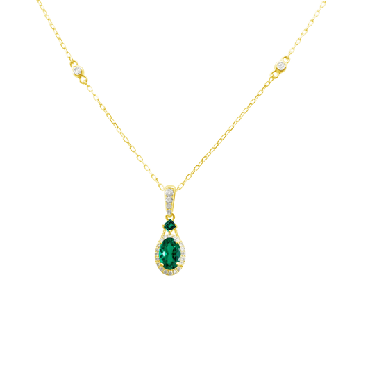 0.11Ct Dia 0.47Ct Em 14K Yellow Gold Dia & Emerald Pendant Necklace 18In 1.1Dwt