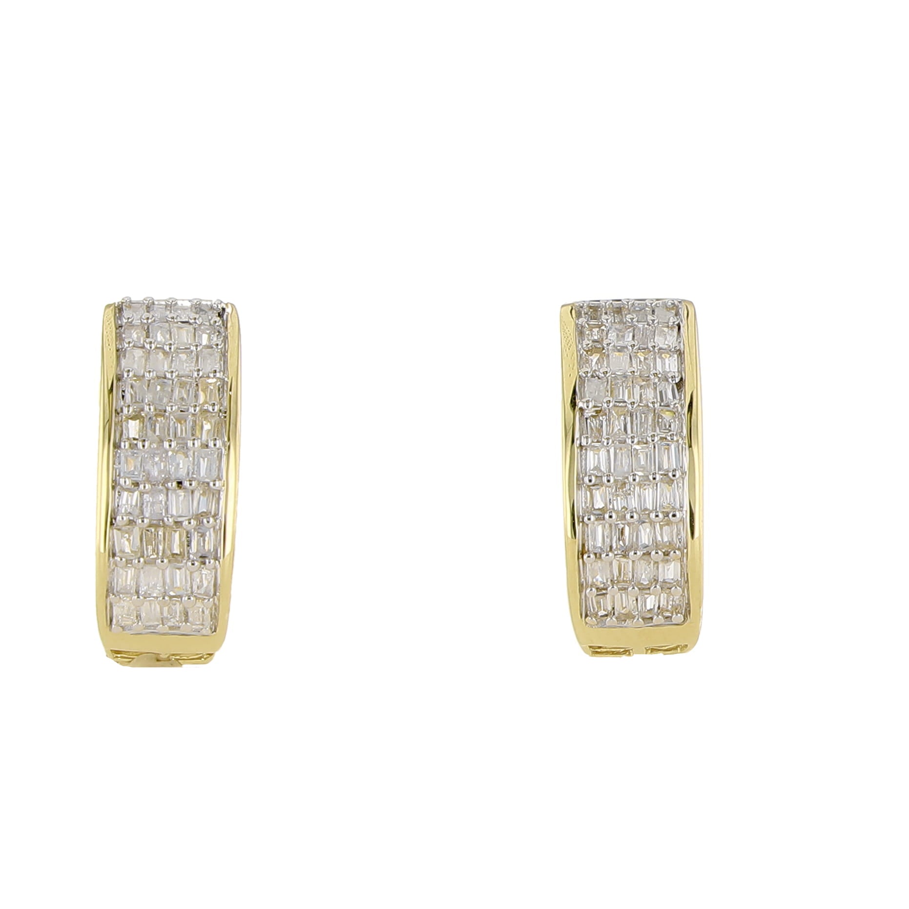 0.50Ctw 10K Yellow Gold Baguette Diamond Hoops Earrings