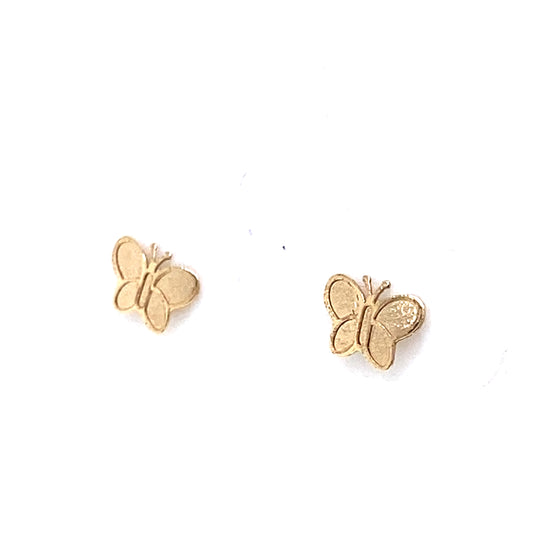 14K Yellow Gold Baby Satin Butterfly Stud Earrings