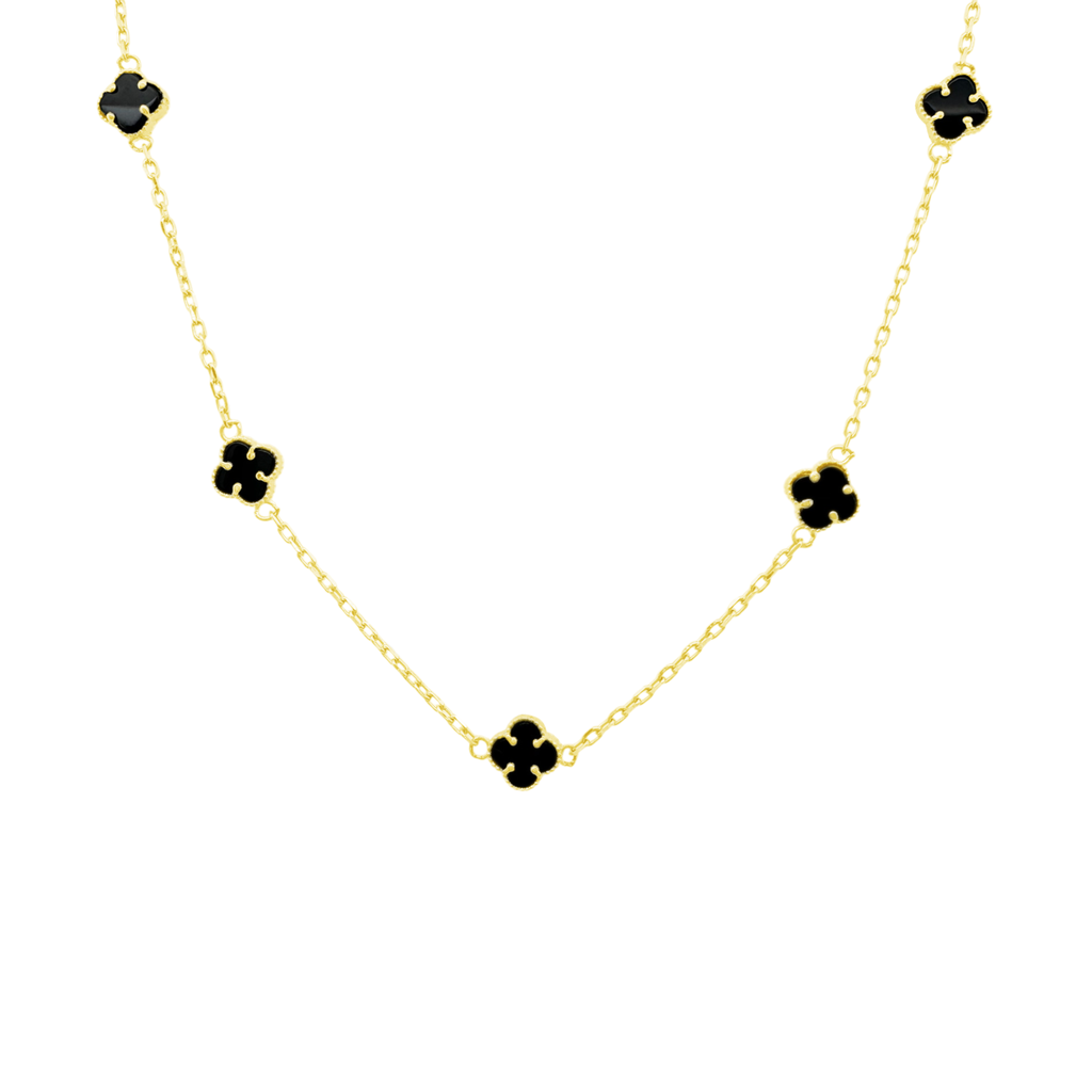 10K Yellow Gold Black Flowers Necklace18In 6Dwt