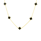 10K Yellow Gold Black Flowers Necklace18In 6Dwt