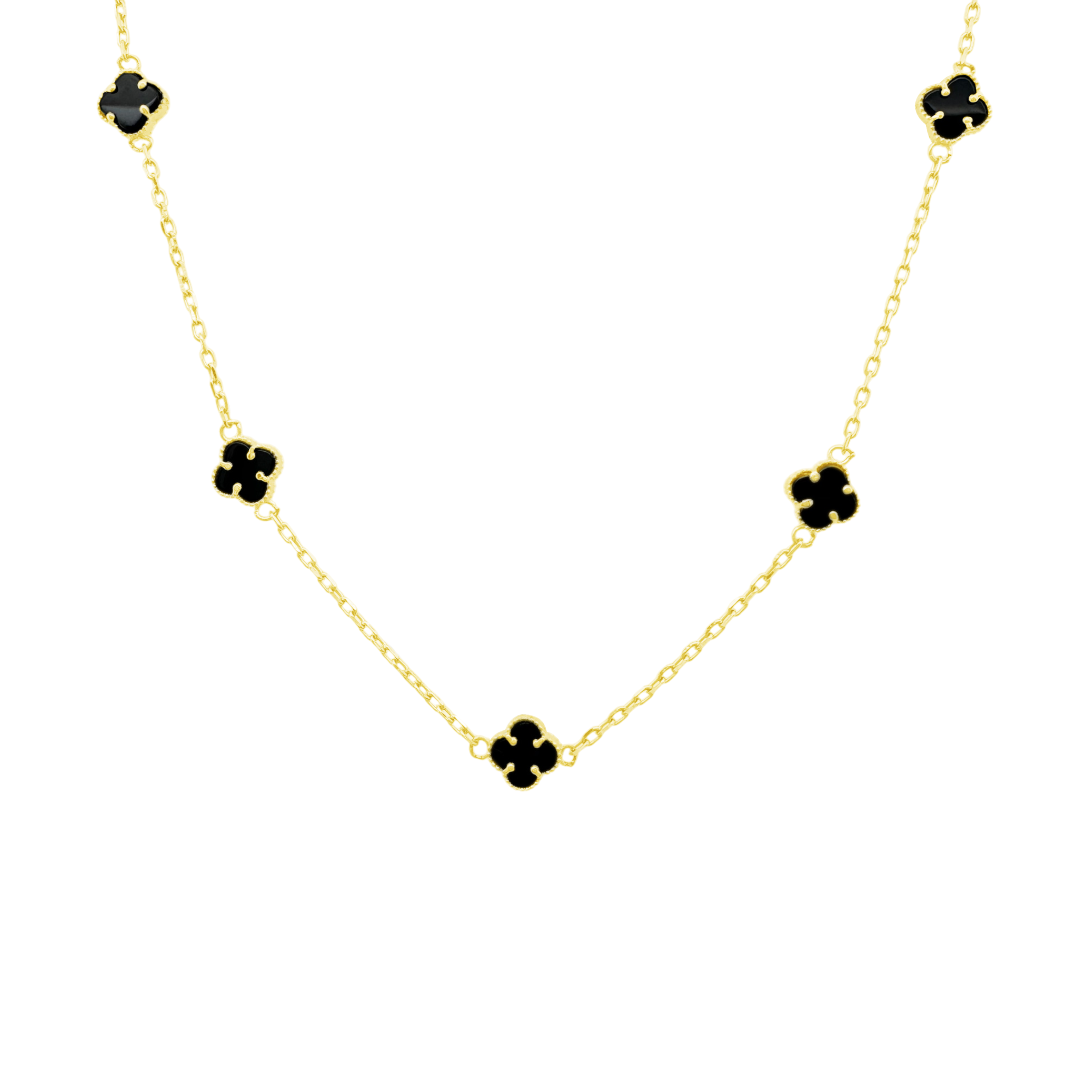 10K Yellow Gold Black Flowers Necklace18In 6Dwt