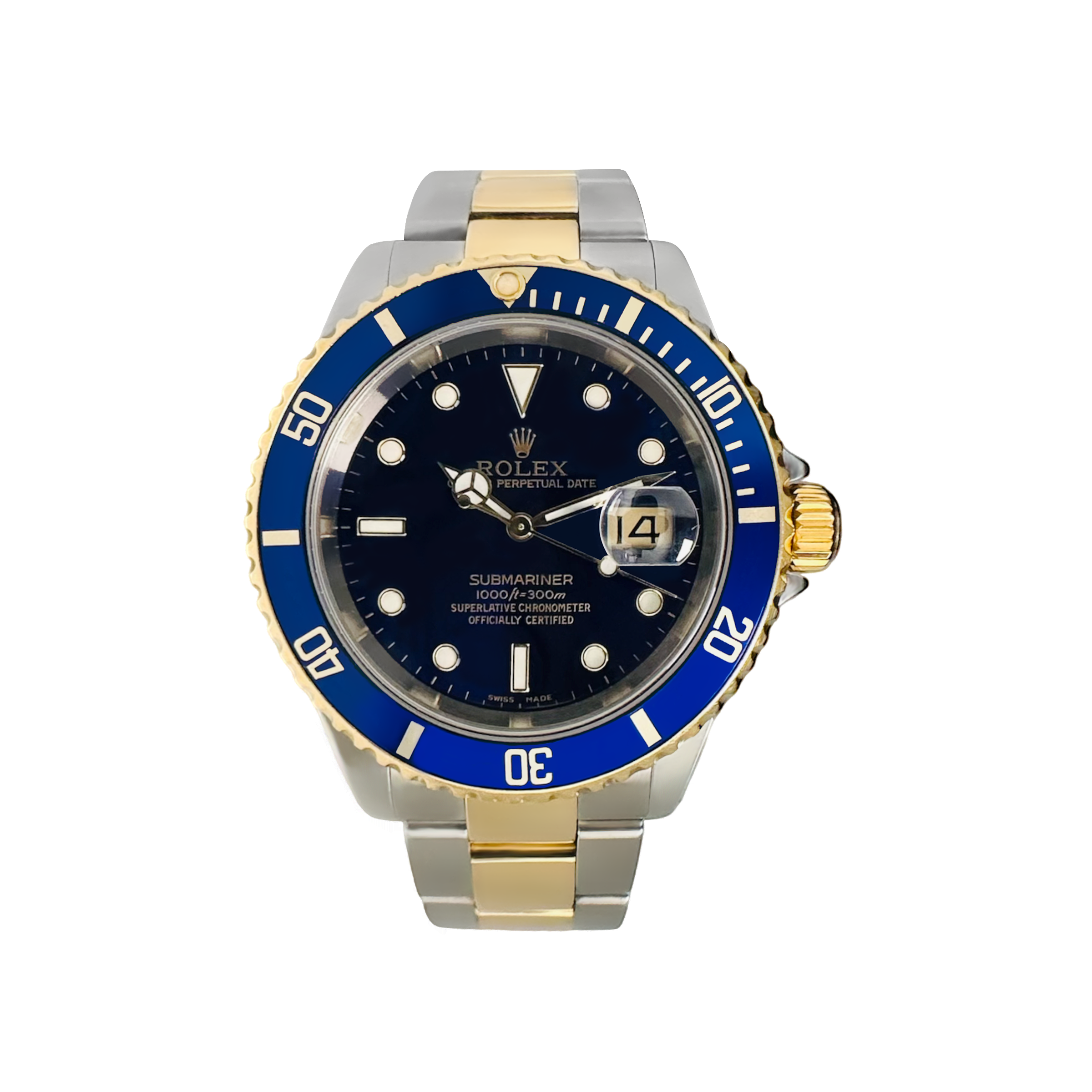 Pre-Owned 2002 Rolex Submariner Model: 16613 Blue Dial Blue Aluminium Bezel 18K&Ss Oyster Links