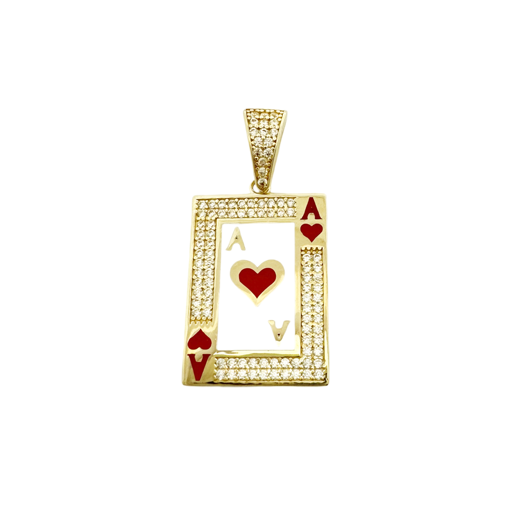 10K Yellow Gold Cz Ace Of Hearts Card Pendant 2.8Dwt