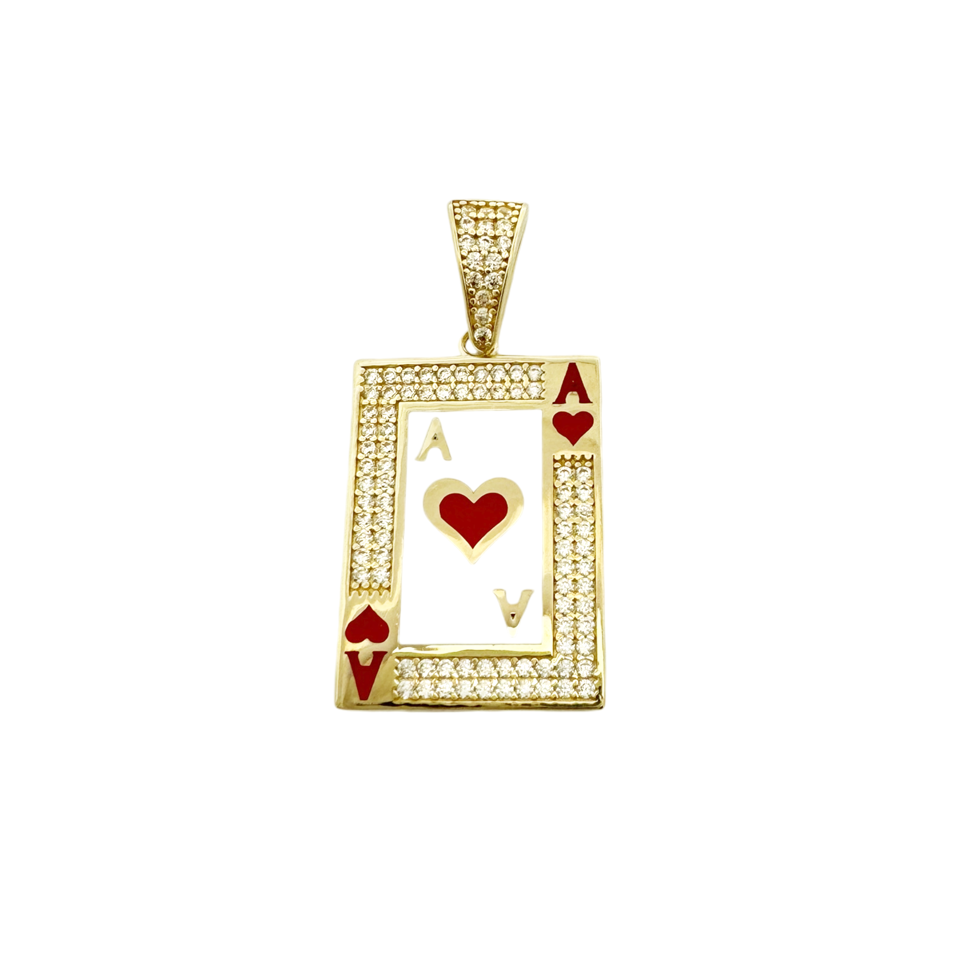 10K Yellow Gold Cz Ace Of Hearts Card Pendant 2.8Dwt