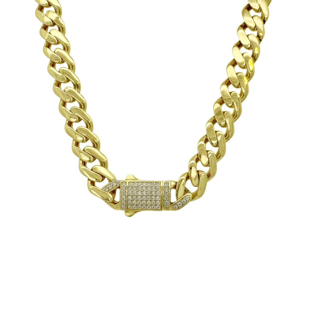 14K Yellow Gold Cz Monaco Link Chain 9Mm 18In 16.4Dwt