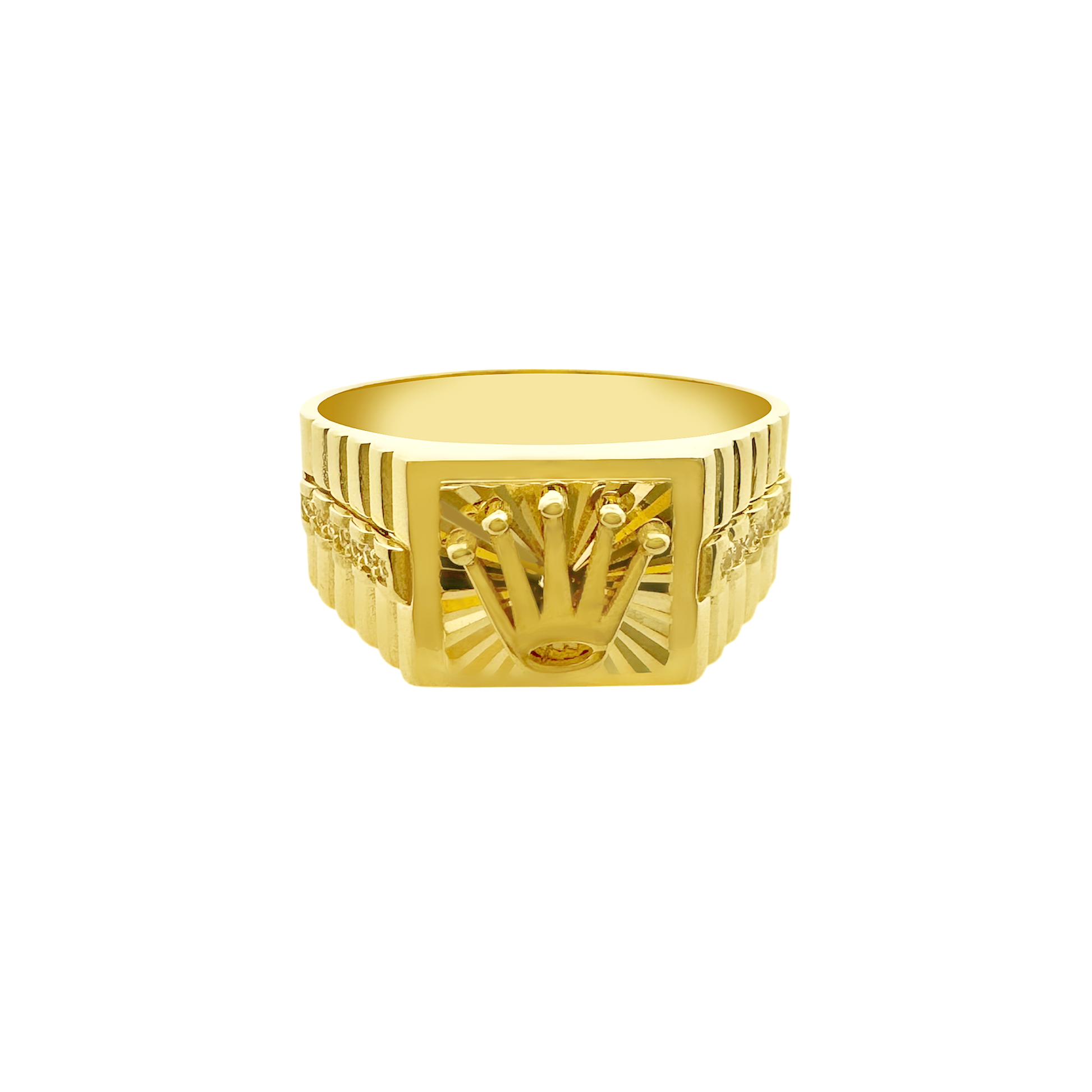 10K Yellow Gold Cz Rolex Style Fashion Ring Mens Size 9.5 3.1Dwt