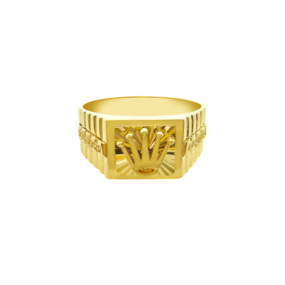 10K Yellow Gold Cz Rolex Style Fashion Ring Mens Size 9.5 3.1Dwt