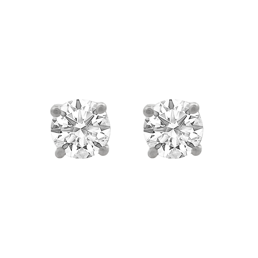 14K White Gold Diamond Solitaire Stud Earrings -4 Prong Basket