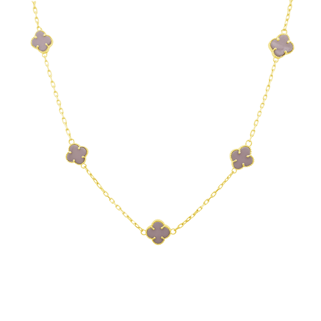 10K Yellow Gold Pink Flowers Necklace 18In 4Dwt