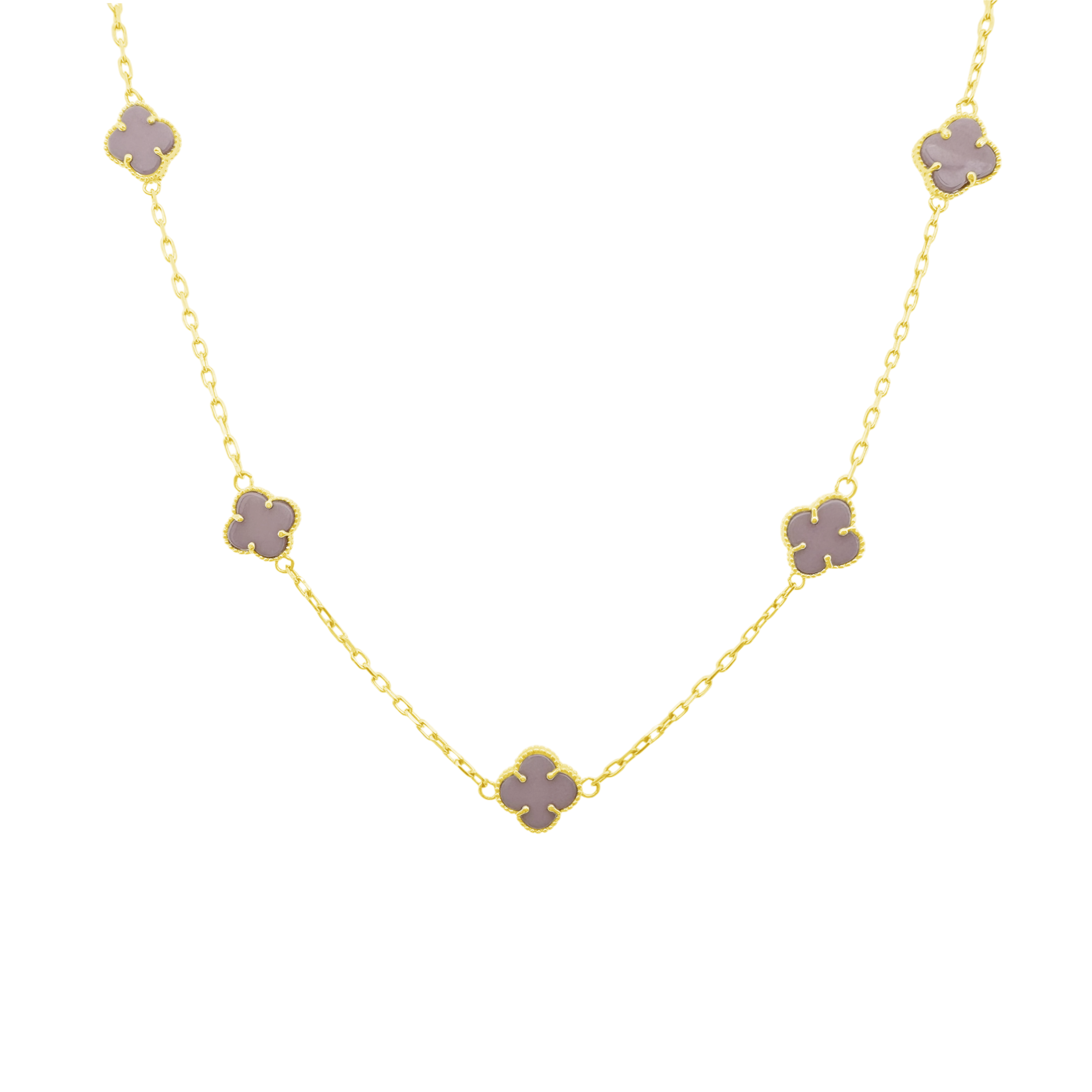 10K Yellow Gold Pink Flowers Necklace 18In 4Dwt