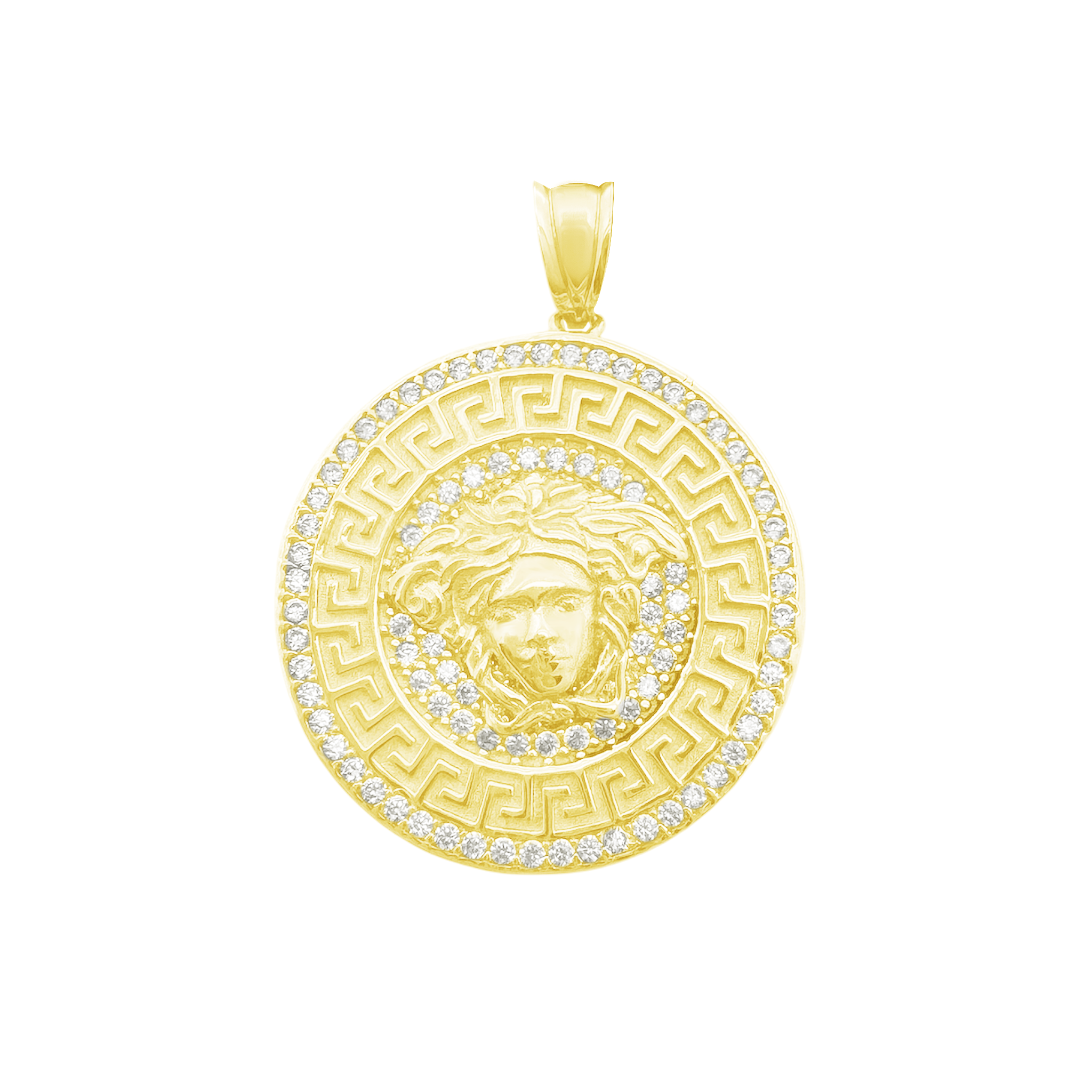 10K Yellow Gold Cz Greek Key Medusa Style Pendant 2.6Dwt