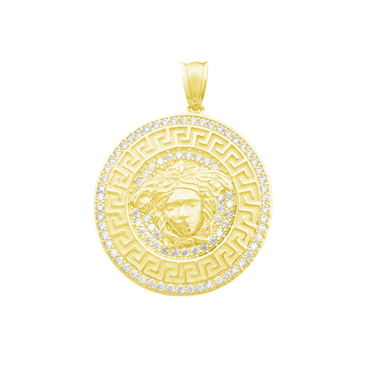10K Yellow Gold Cz Greek Key Medusa Style Pendant 2.6Dwt