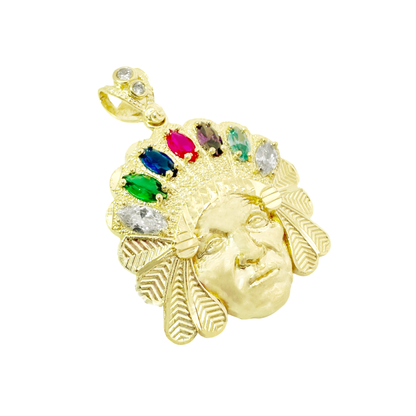10K Yellow Gold Indian Chief Pendant 3.3Dwt