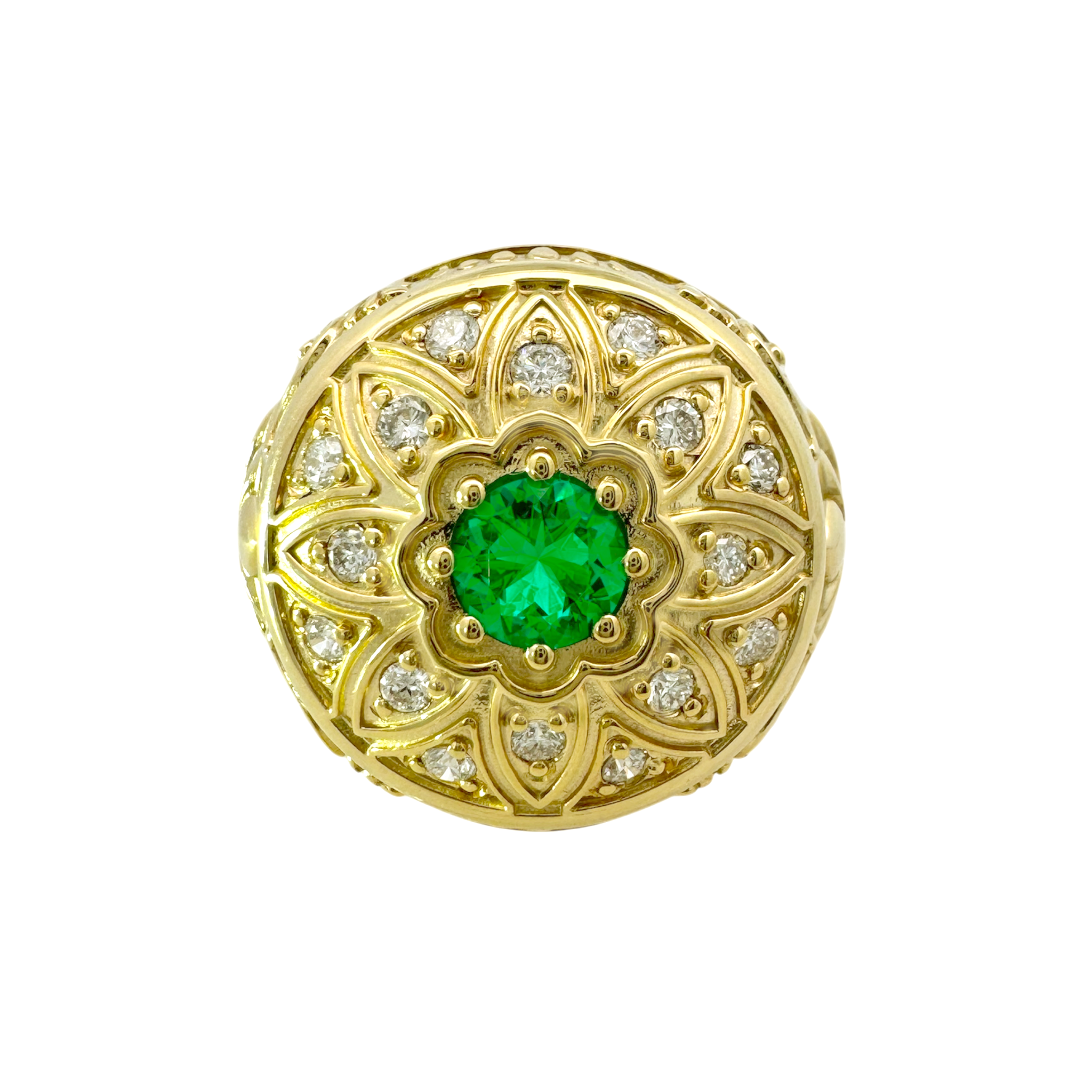 0.48Ctw 10K Yellow Gold Lab Grown Diamond & Emerald Mens Rosetta Ring Size 11.75 10.6Dwt