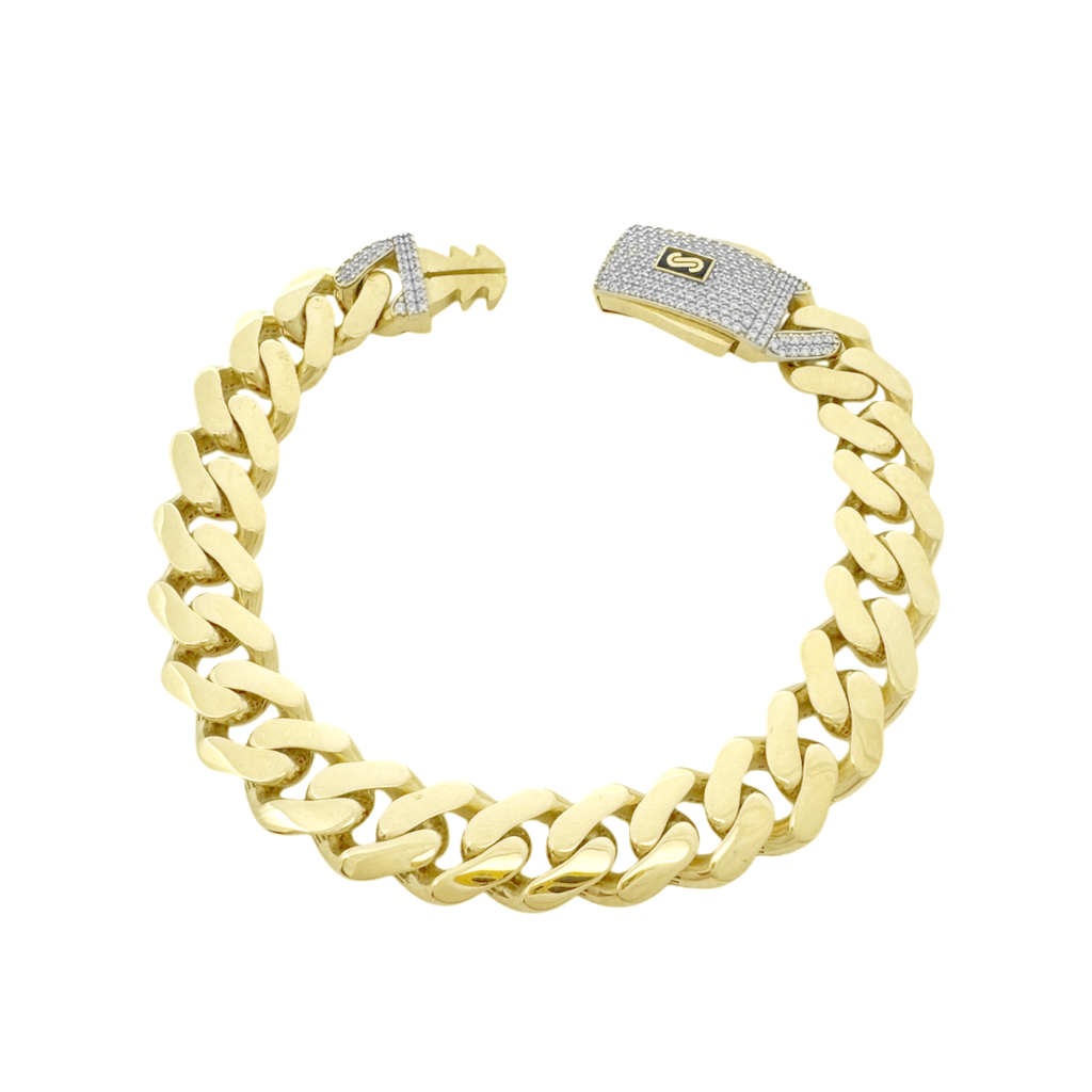 10K Yellow Gold Cz Royal Monaco Link Bracelet 11Mm 8In 9.7Dwt