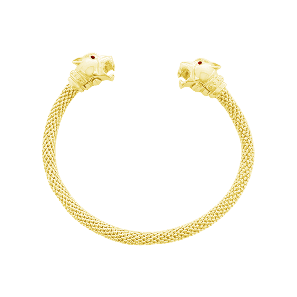 14K Yellow Gold Double Panther Head Bangle 11.6Dwt
