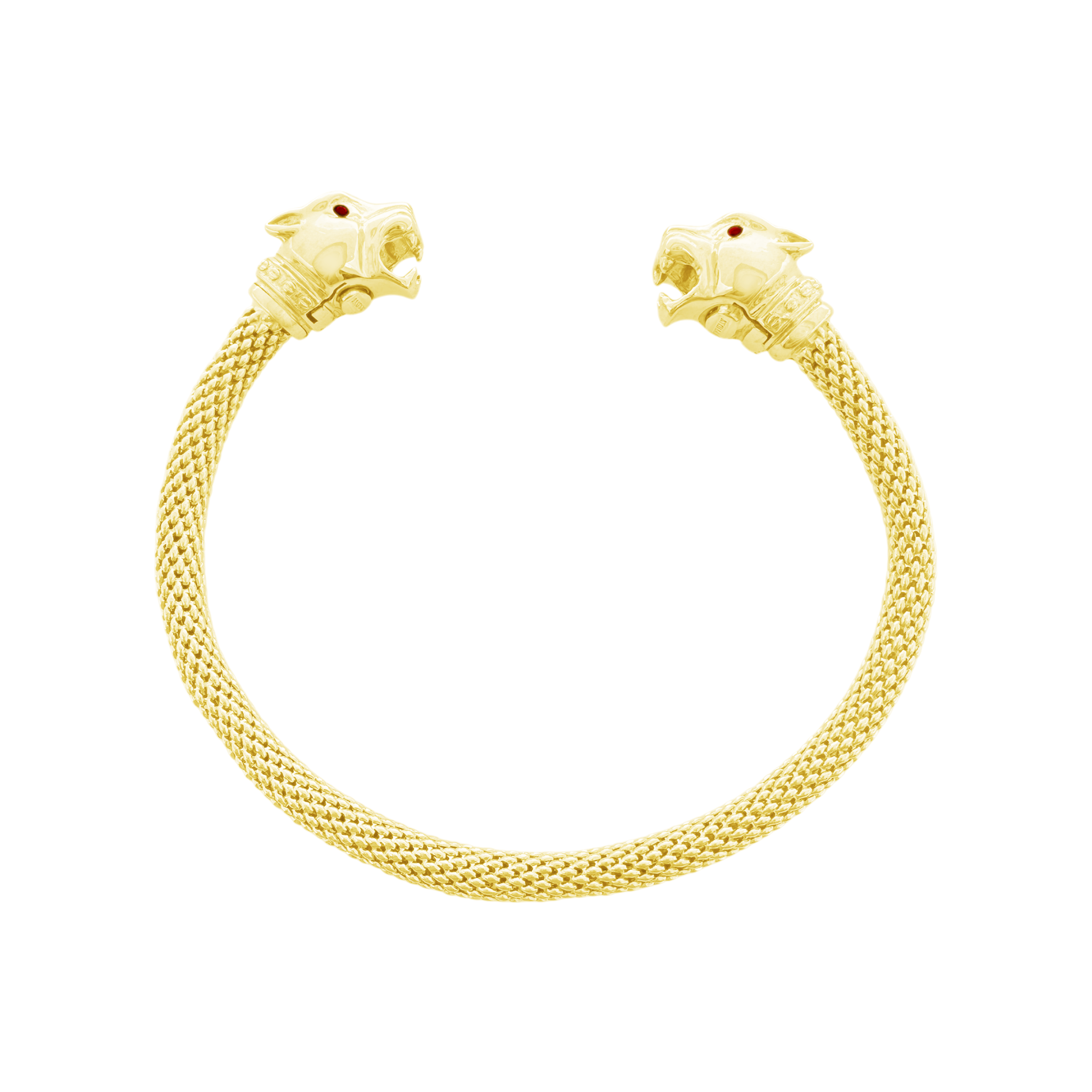 14K Yellow Gold Double Panther Head Bangle 11.6Dwt