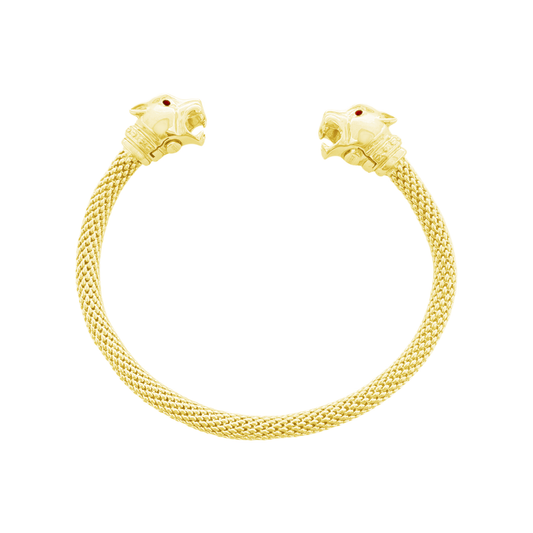 14K Yellow Gold Double Panther Head Bangle 11.6Dwt