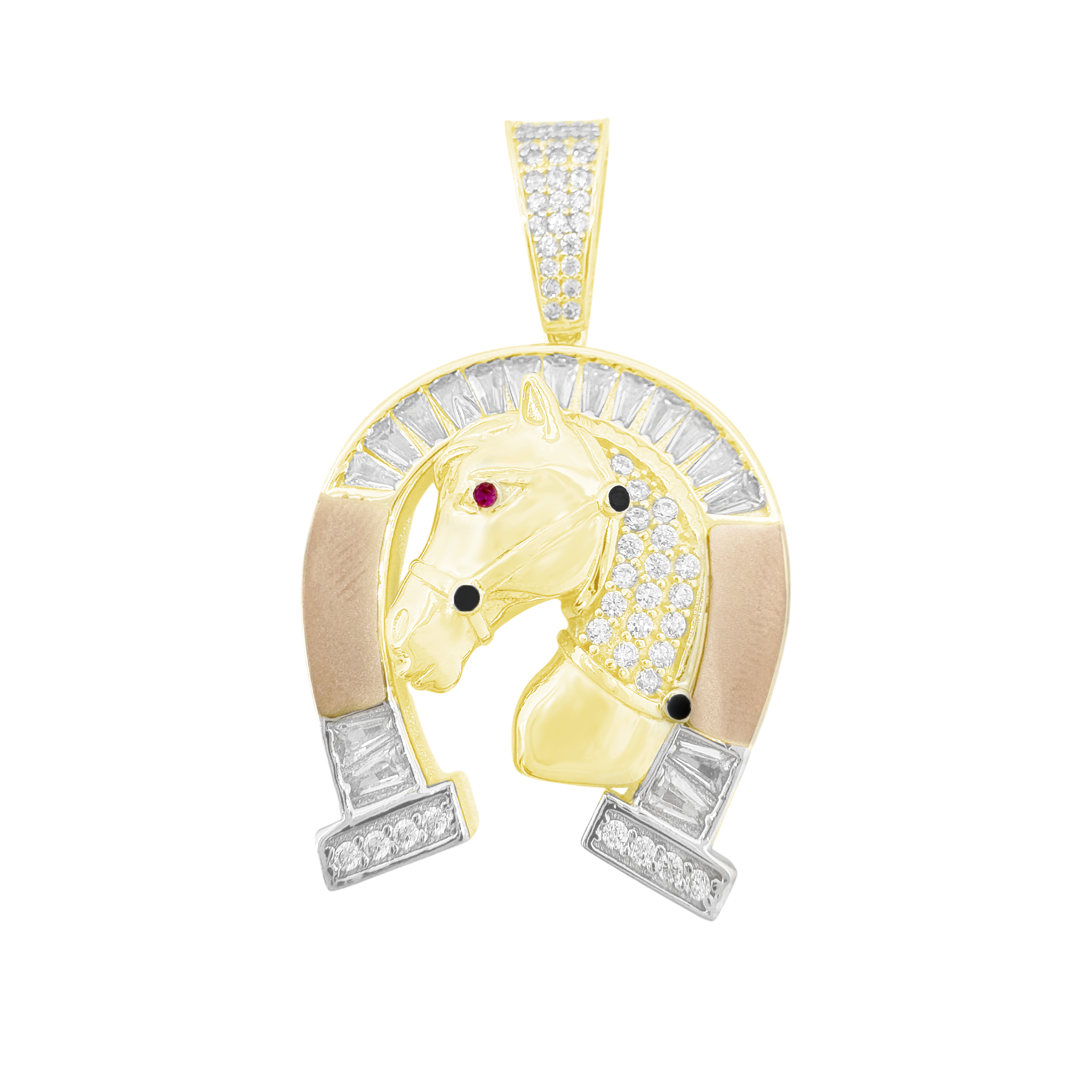 10K Tri Color Gold Horseshoe & Horse Head Style Pendant 4.8Dwt