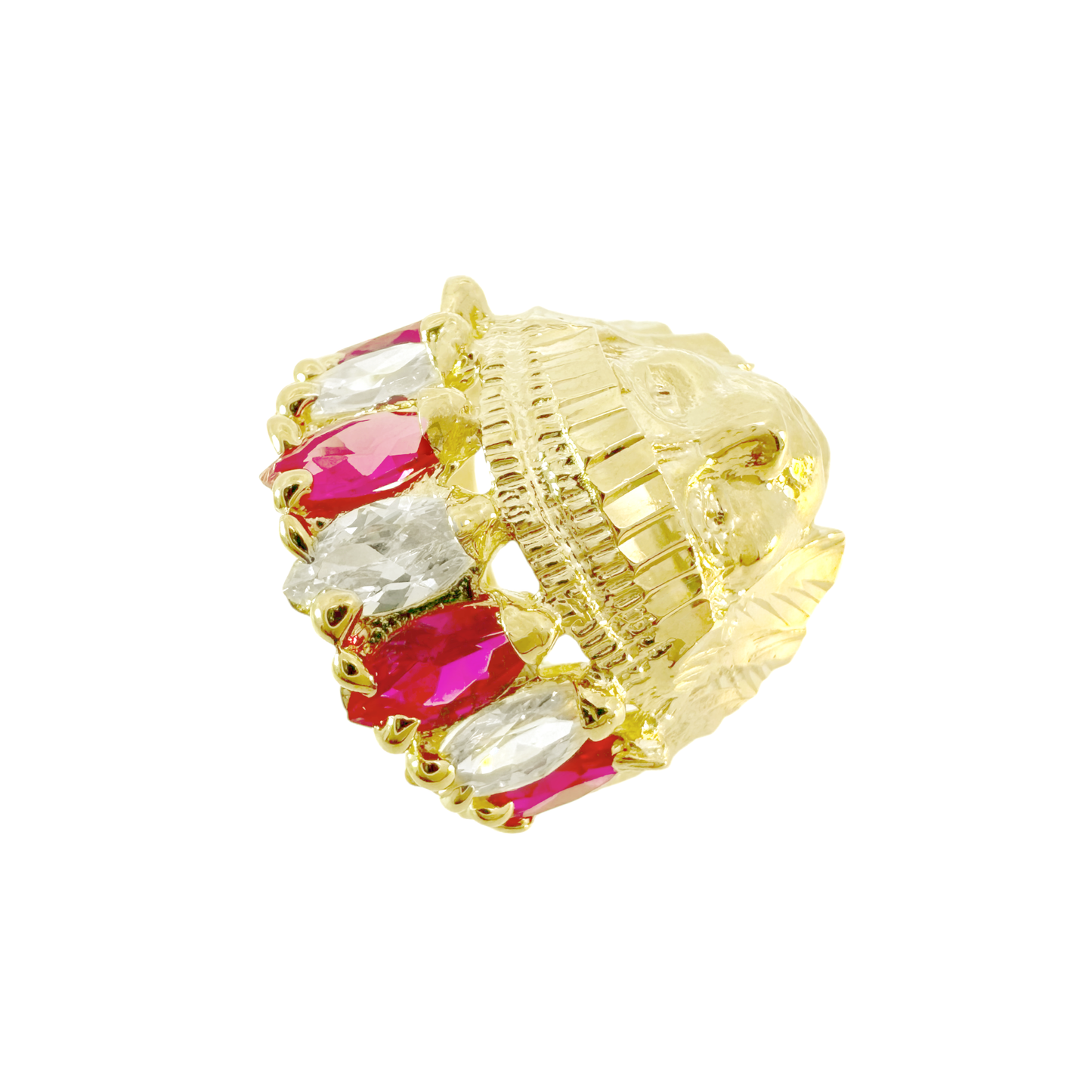 10K Yellow Gold Color Stone Indian Chief Style Mens Ring Size 9 4.2Dwt