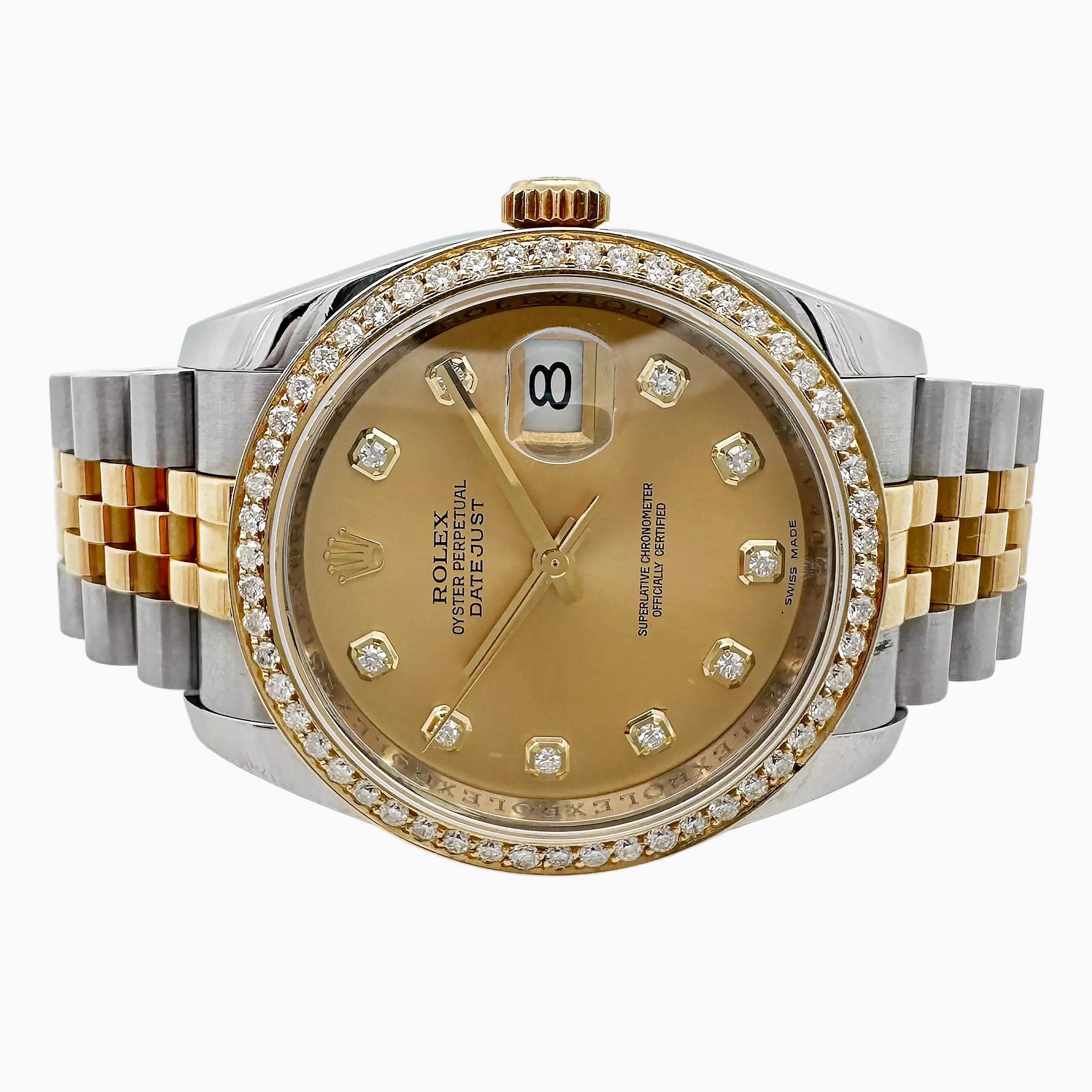 Pre-Owned Scr Rolex Datejust 36Mm Champagne Diamond Dial Watch Two Tone Bracelet Model 116233