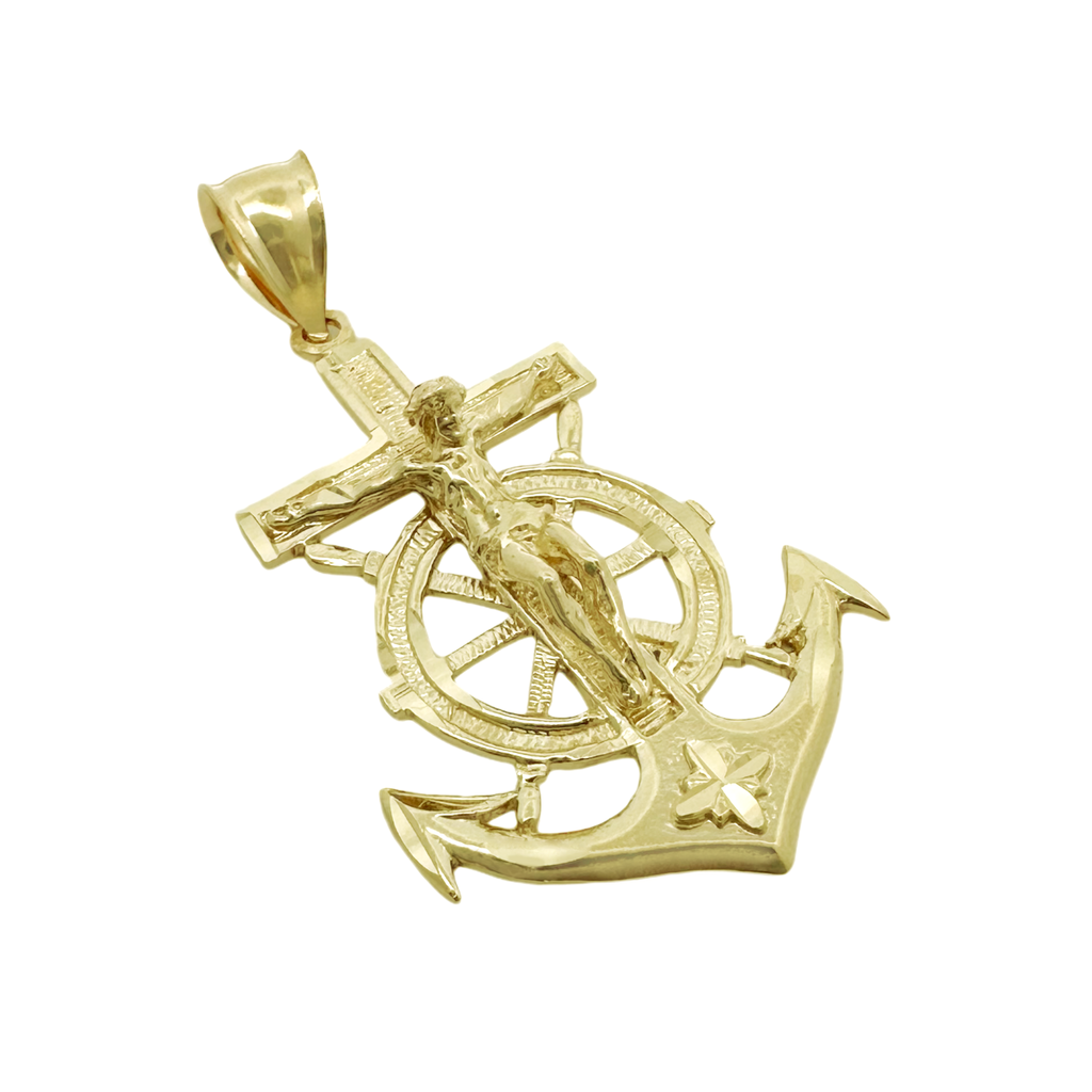 10K Yellow Gold Anchor Crucifix Pendant 5.5Dwt