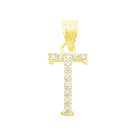 10K Yellow Gold Cubic Zirconia Letter "T" Pendant 0.4Dwt