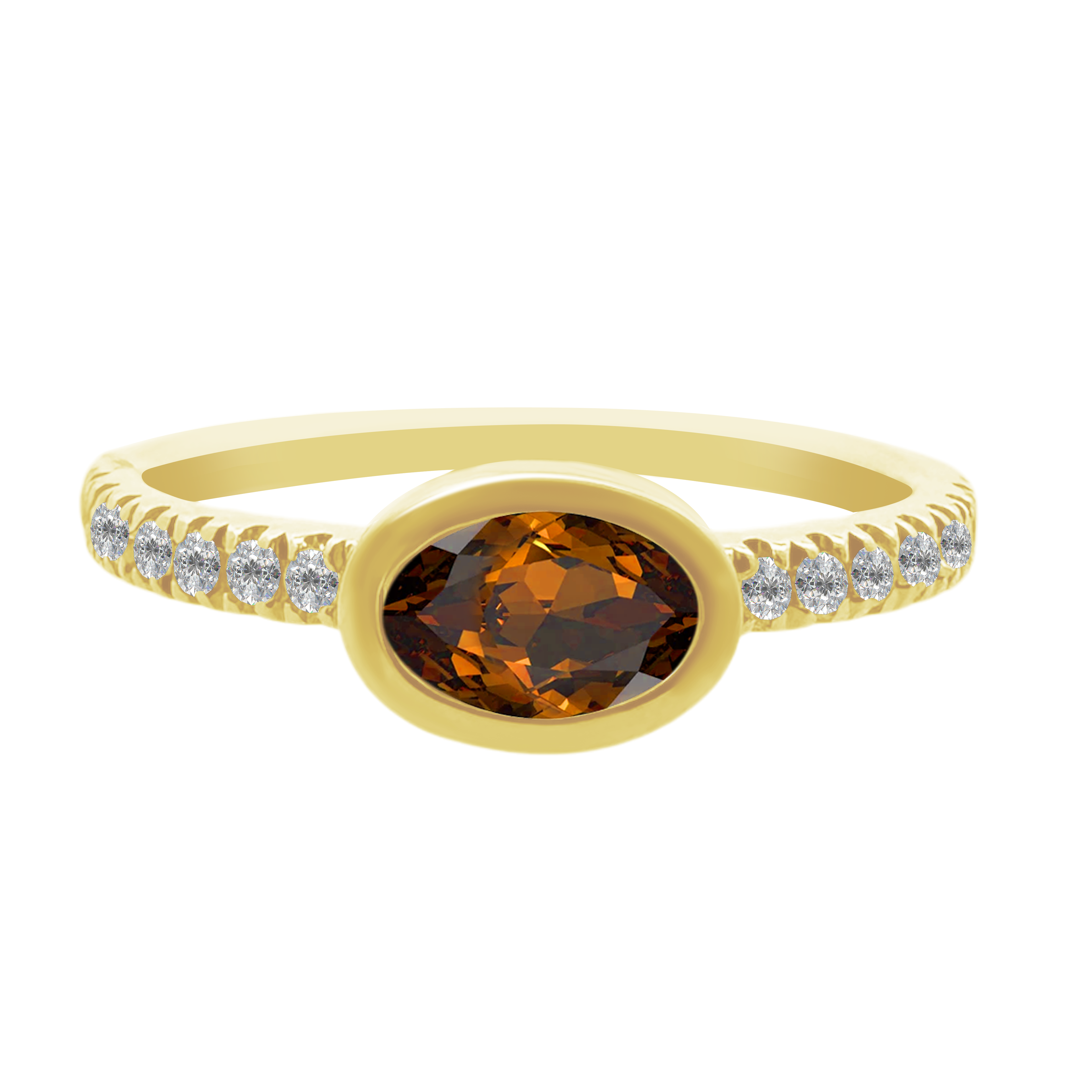0.41Ciov 0.13Dird 14K Yellow Gold Citrine & Dia Ring Size  7 1.6Dwt