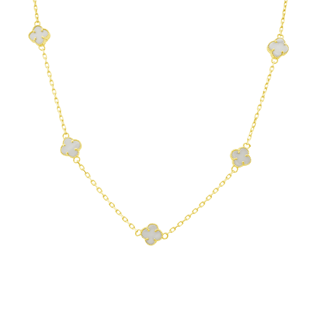 10K Yellow Gold White Flowers Necklace 17in 3.1Dwt