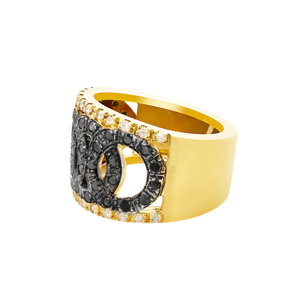 14K Yellow Gold Black & White Diamond Fashion Ring Size 7 6.5Dwt