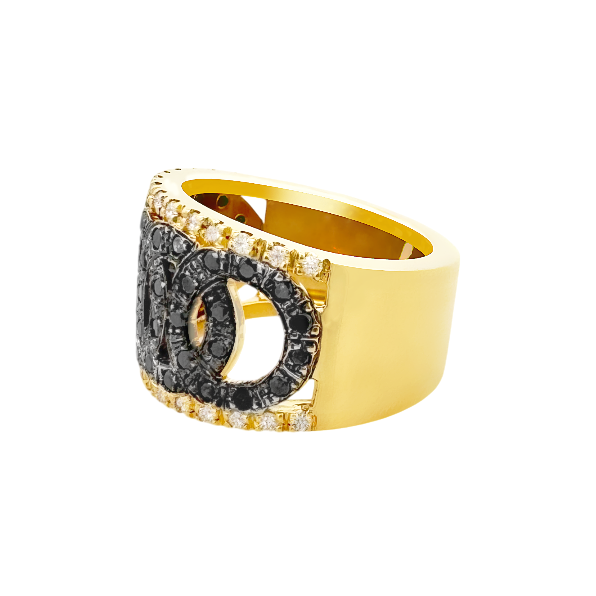 14K Yellow Gold Black & White Diamond Fashion Ring Size 7 6.5Dwt