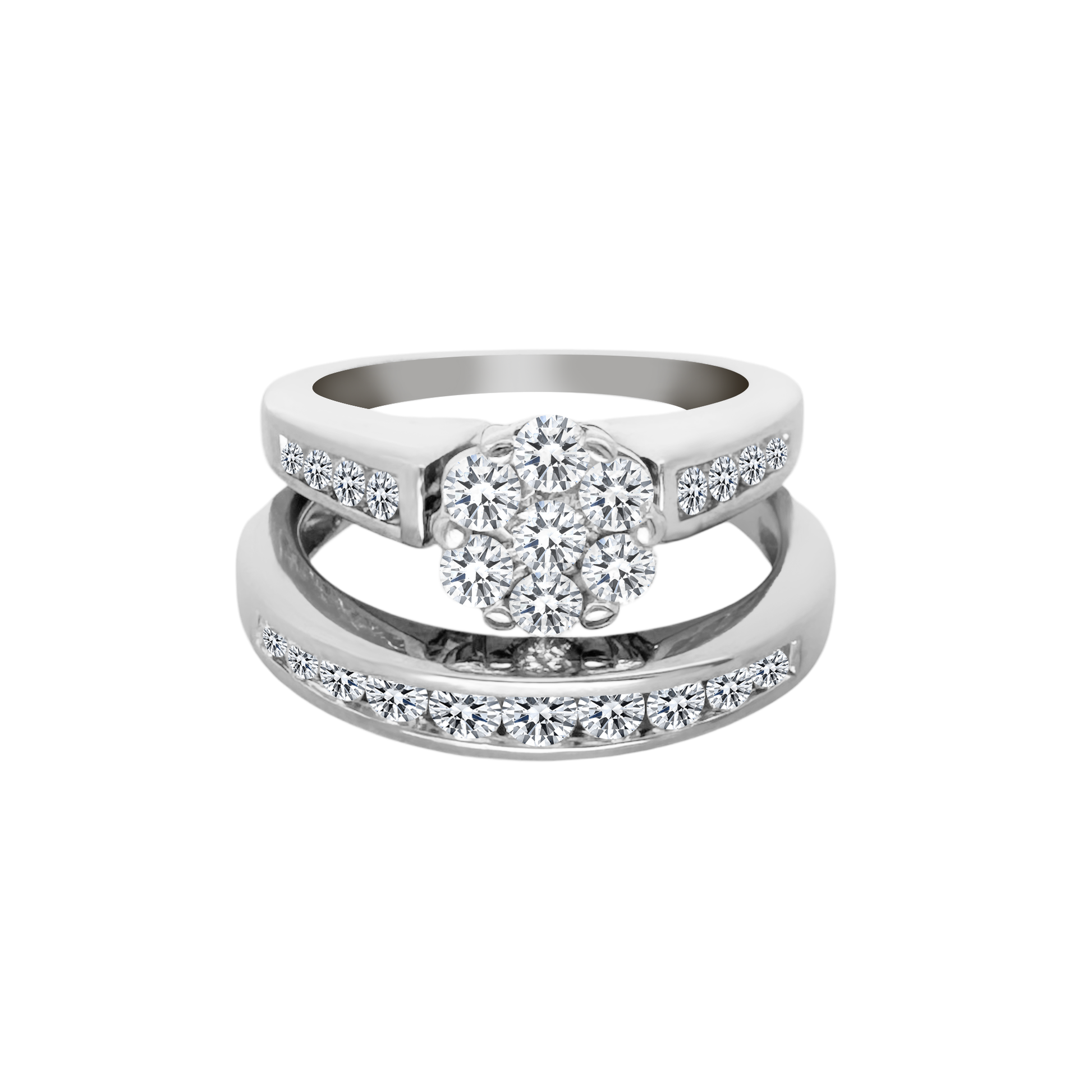 10K White Gold Diamond Wedding Set Ring Size 5.5 3.8Dwt
