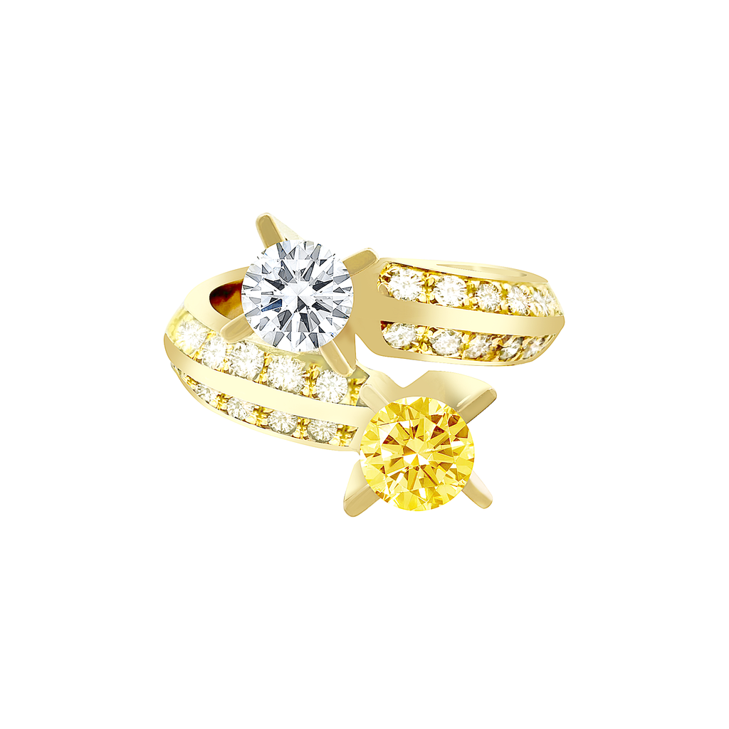 14K Two Tone Canary & White Diamond Fashion Ring Size 7 6.0Dwt