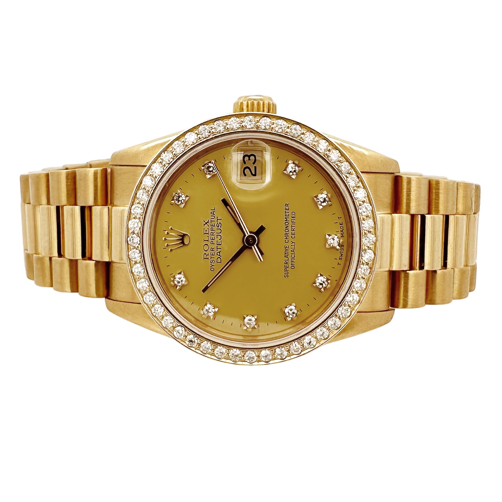 Pre-Owned 1986  Rolex President 31Mm Watch Champagne Diamond Dial & Bezel 18K Yellow Gold  68278