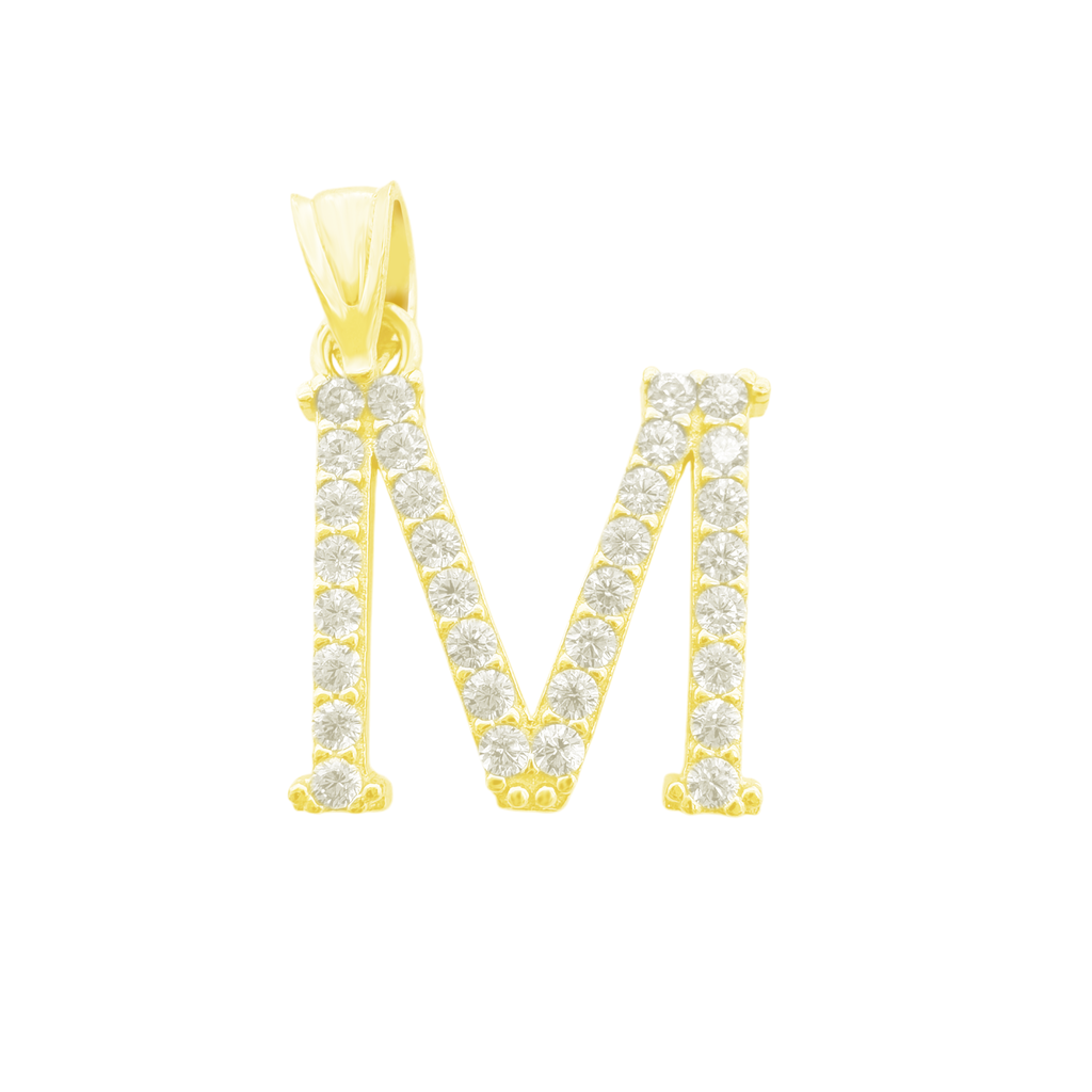 10K Yellow Gold Cubic Zirconia Letter "M" Pendant 0.7Dwt