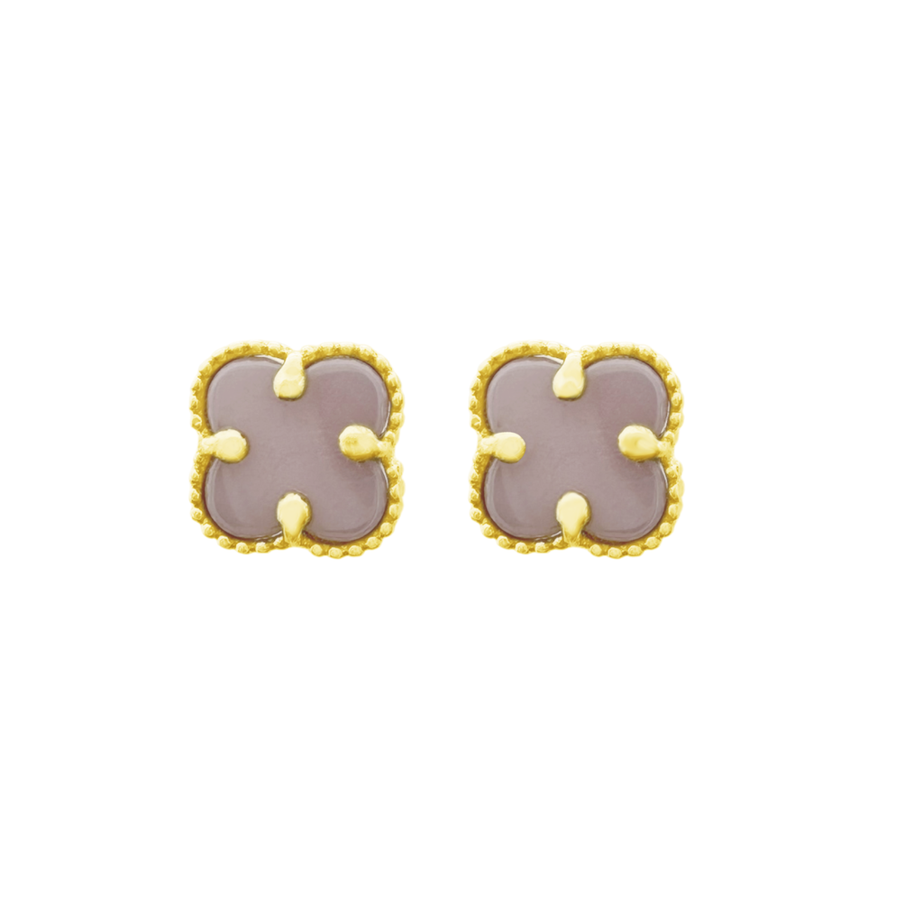 10K Yellow Gold Pink Flowers Stud Earrings 0.8Dwt
