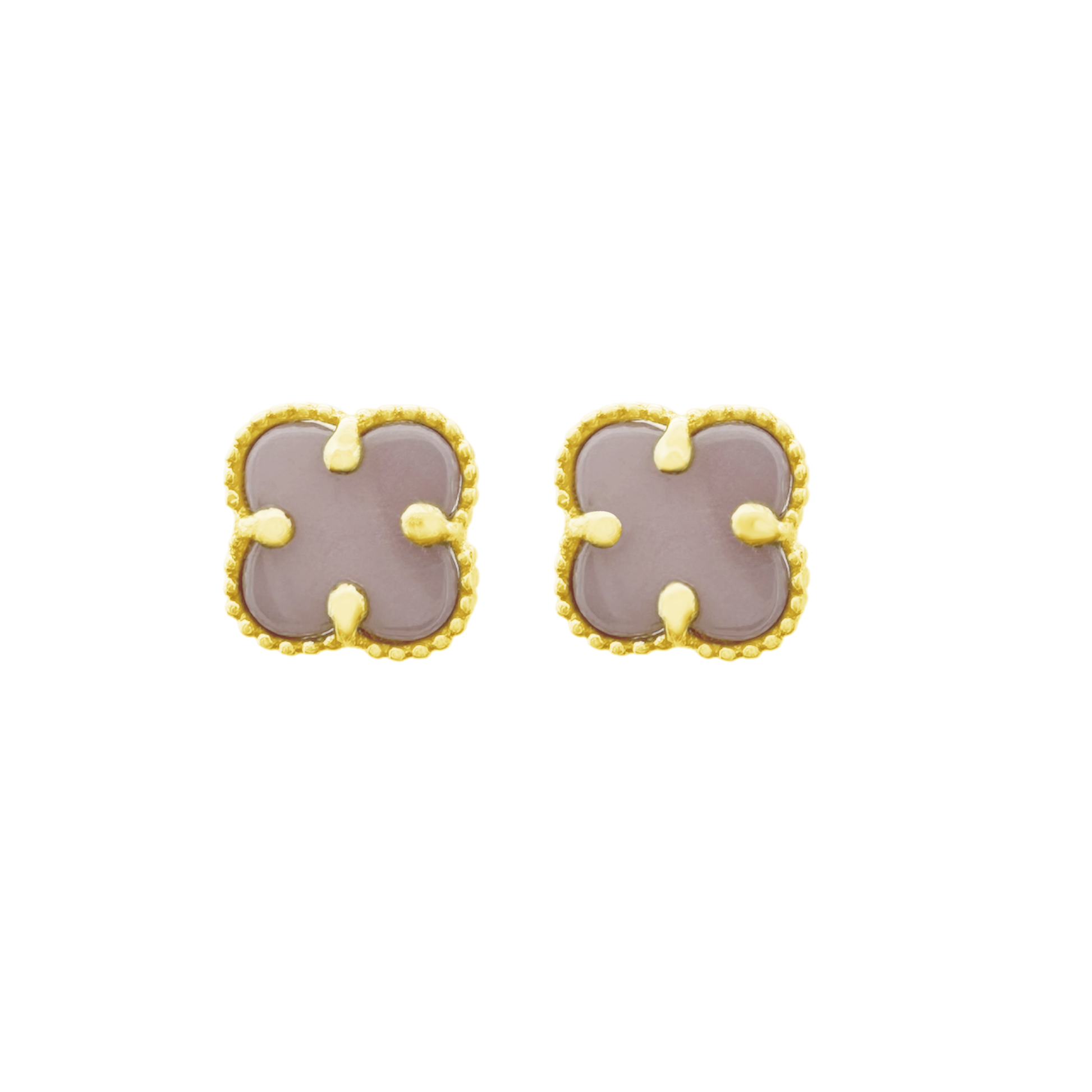 10K Yellow Gold Pink Flowers Stud Earrings 0.8Dwt